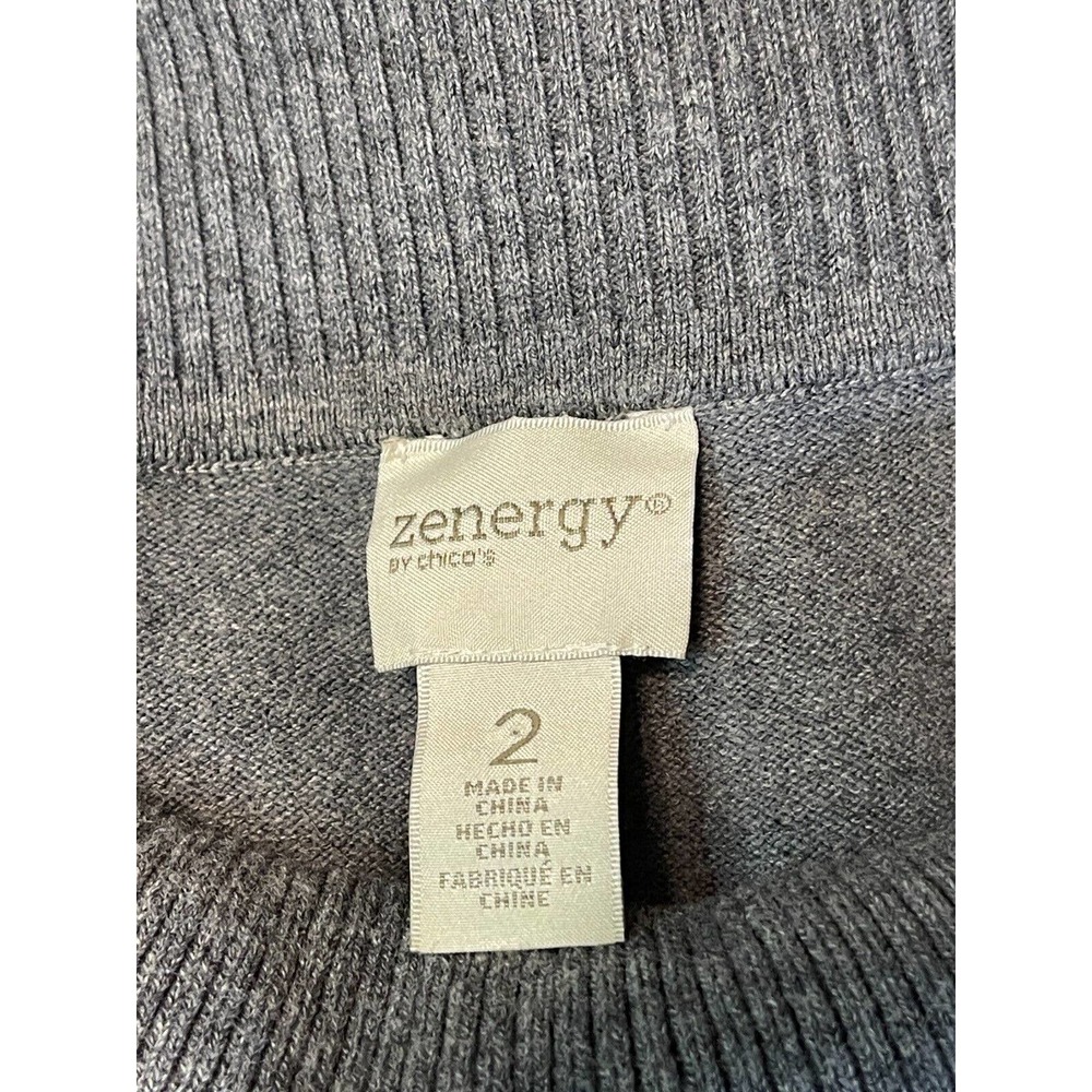 Zenergy By Chicos Sz 2 (12) Gray Cowl Neck Pullover Sweater Side Zippers - Picture 8 of 10
